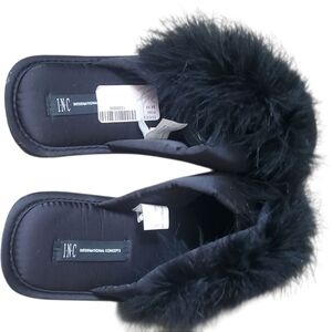 INC International Concepts Black Furry Women's Slippers